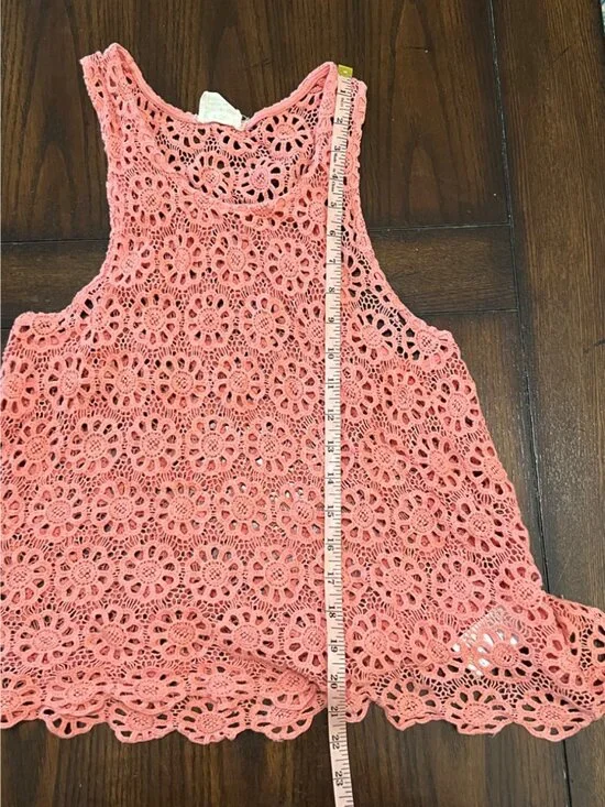 Anthropologie Pins and Needles Pink Crochet Knit Sweater Tank Top Women's Medium - Picture 7 of 7